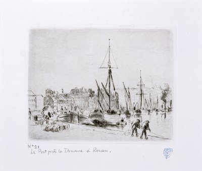 De haven bij het douanehuis in Rouen door Camille Jacob Pissarro