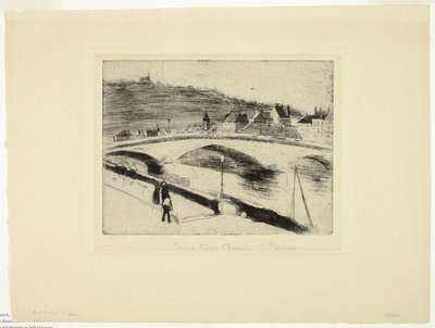 De Stenen Brug in Rouen door Camille Pissarro
