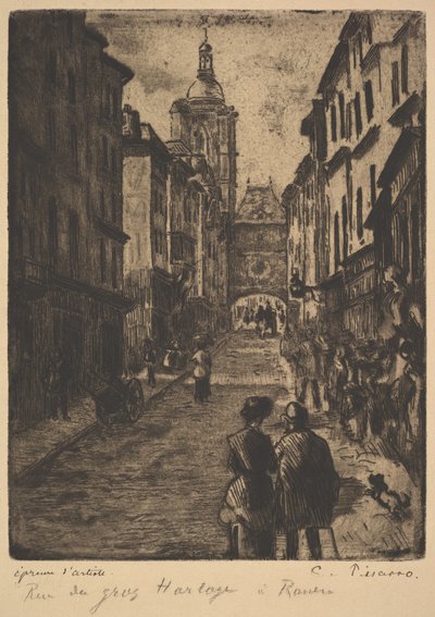 De Straat van de Grote Klok, Rouen, 1885 door Camille Jacob Pissarro