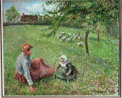 De ganzenweide (olieverf op doek) door Camille Pissarro