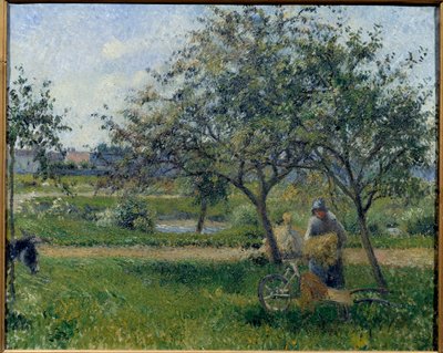 De kruiwagen, boomgaard door Camille Jacob Pissarro