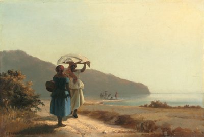 Twee Vrouwen Praten aan Zee, St. Thomas door Camille Pissarro
