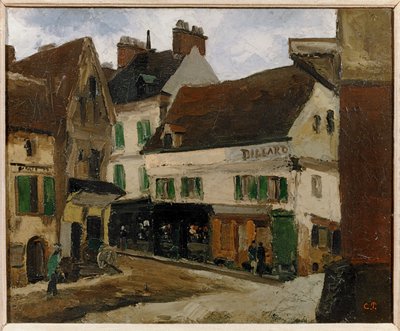 Une place a la Roche-Guyon - dorpsplein in La Roche-Guyon ... (schilderij op doek) door Camille Pissarro