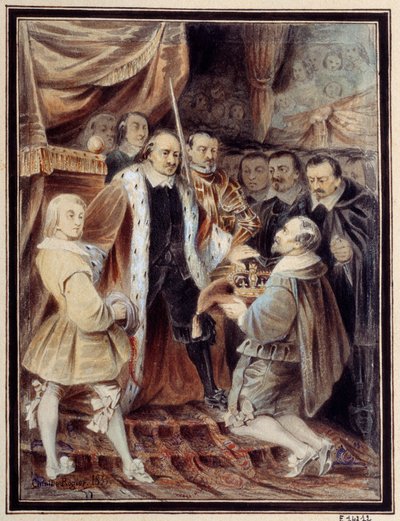 Oliver Cromwell (1599-1658) weigert de kroon door Camille Rogier