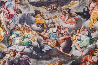 Engelen die muziek spelen (detail) door Camillo Procaccini