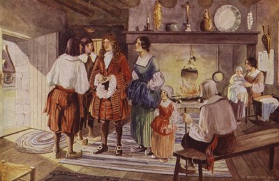 Een bezoek van de magistraat (kleurenlitho) door Canadian School