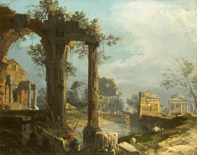 Canaletto - Een capriccio met ruïnes 1742-44 door Canaletto