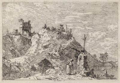 Landschap met de Pelgrim in Gebed, ca. 1735-1746 door Canaletto