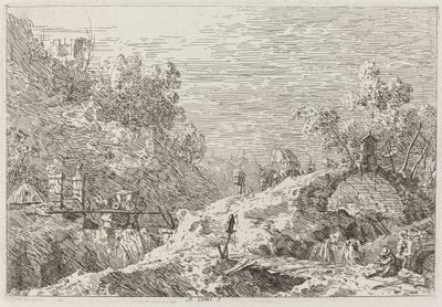 Berglandschap met Vijf Bruggen, ca. 1735-1746 door Canaletto
