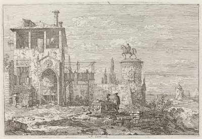 Het ruitermonument [rechtsboven] door Canaletto