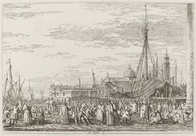 De markt op de Molo [linksboven], ca. 1735-1746 door Canaletto