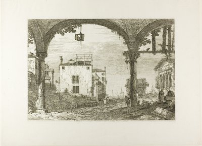 Het portiek met de lantaarn, uit Vedute door Canaletto