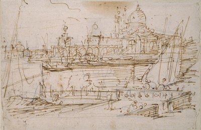 Venetië: De Dogana en S. Maria della Salute vanaf de Molo di Terranova, midden 18e eeuw door Canaletto
