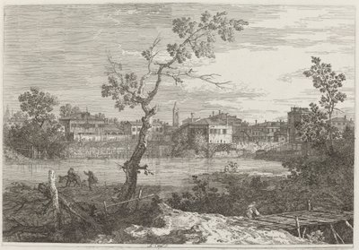 Zicht op een stad aan een rivier, ca. 1735-1746 door Canaletto