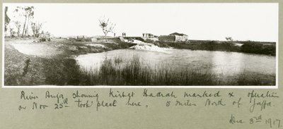 Rivier Auja, met Khirbet Hadrah, 3 december 1917 door Capt. Arthur Rhodes