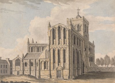 Noordwestelijk uitzicht op Castle Church, Hexham, Northumberland door Capt. Francis Grose
