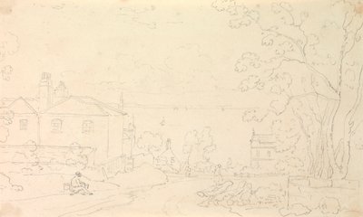 Schets van huizen nabij de kust, Isle of Wight door Capt. Thomas Hastings