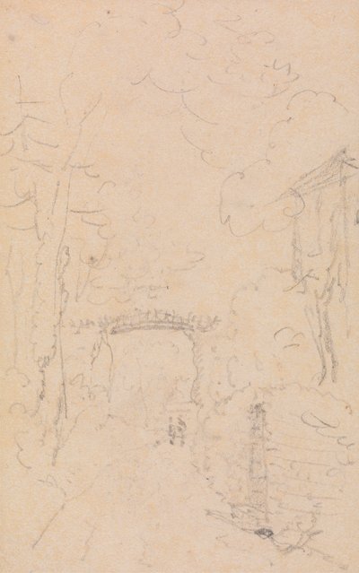 Schets van een met bomen omzoomde weg en brug, Shorwell door Capt. Thomas Hastings