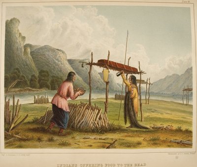 Indianen die voedsel aanbieden aan de doden door Captain Seth Eastman