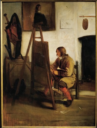 Jonge schilder in zijn atelier (schilderij op doek) door Carel Fabritius