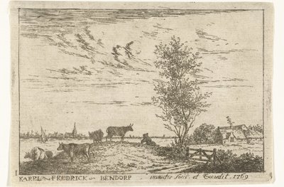 Titelprent met rivierlandschap met koeien door Carel Frederik Bendorp (I)
