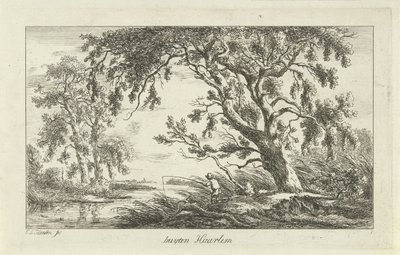 Visser in een rivierlandschap door Carel Lodewijk Hansen