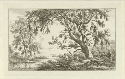 Visser in een rivierlandschap door Carel Lodewijk Hansen