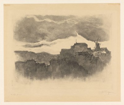 Stad met molen op een heuvel door Carel Nicolaas Storm van 