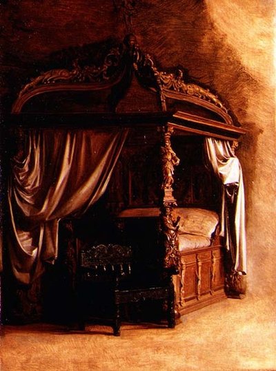 Het koninklijke bed van koning Christian IV van Denemarken (1577-1648) door Carl Bloch