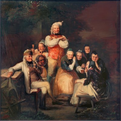 Hessische boeren in zondagse kleding door Carl Engel von Rabenau