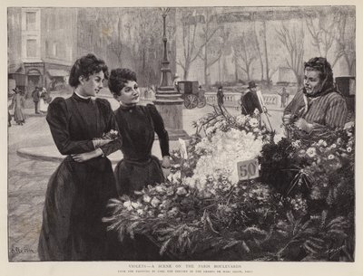 Viooltjes - een scène op de Parijse Boulevards, schilderij in de Champs de Mars salon, Parijs door Carl Ernest von Stetten
