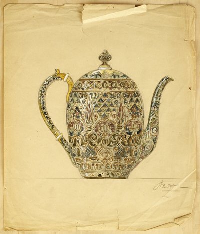 Ontwerp voor een ovale zilververgulde cloisonné emaille koffiepot, Huis van Carl Fabergé door Carl Fabergé