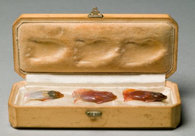 Set van drie vissen in originele doos, ca. 1890 door Carl Fabergé
