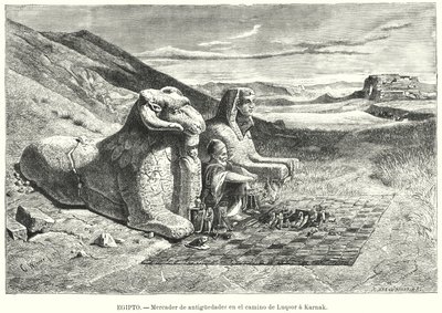 Antiekverkoper op de weg van Luxor naar Karnak, Egypte door Carl Friedrich Heinrich (after) Werner