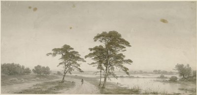 Vlak landschap met wandelaar door Carl Friedrich Lessing