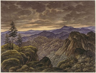 Berglandschap bij zonsondergang door Carl Friedrich Lessing