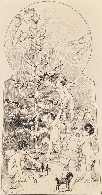 Engelen, de kerstboom schoonmaken door Carl Fröschl