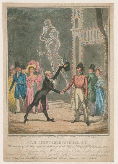C H Simpson Esquire, ceremoniemeester in de Royal Gardens, Vauxhall door Carl Georg Adolph Hasenpflug