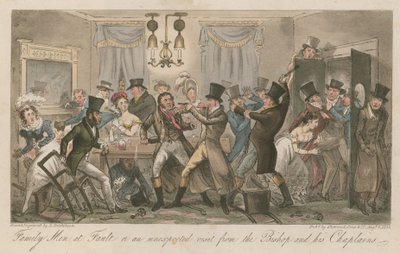 Familie mannen in de fout, of, Een onverwacht bezoek van de Bisschop en zijn kapelaans door Carl Georg Adolph Hasenpflug