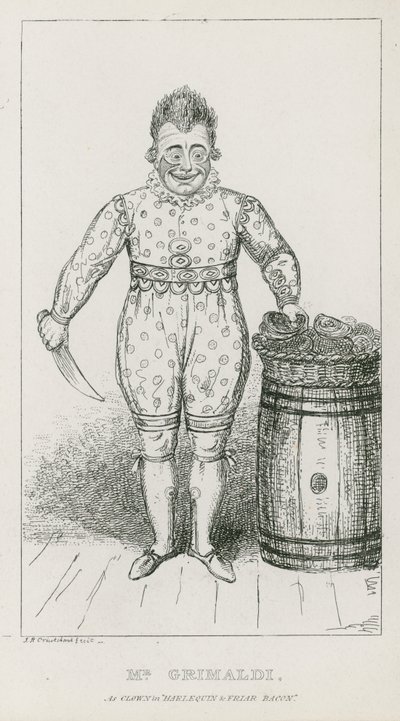De heer Joseph Grimaldi als clown in Harlequin en Friar Bacon door Carl Georg Adolph Hasenpflug