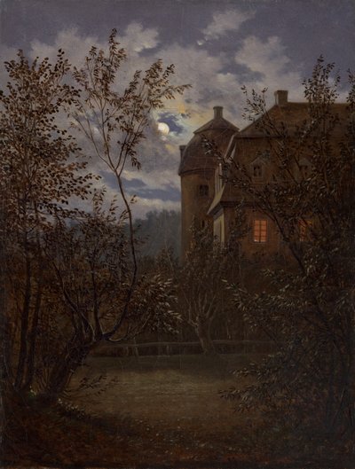 Schloss Milkel in maanlicht, ca. 1833-35 door Carl Gustav Carus