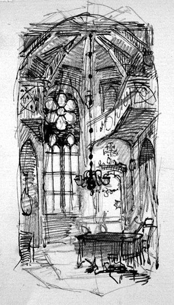 Een schets van het atelier van de kunstenaar in Oberwesel door Carl Haag