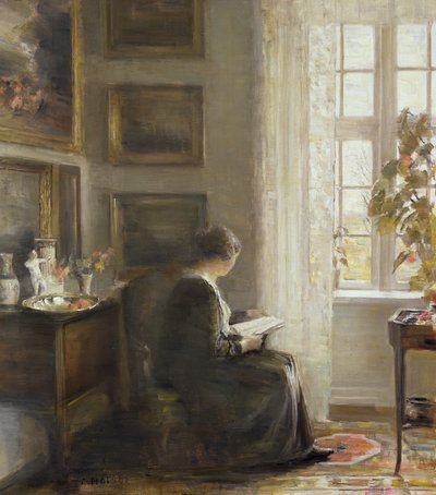 Lezen bij een zonnig raam door Carl Holsoe