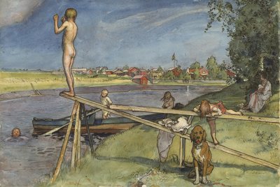 Een Aangename Zwemplek, uit de serie Een Huis, c.1895 door Carl Larsson