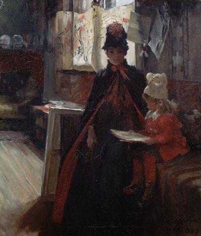 In Valand, interieur met Karin en Suzanne door Carl Larsson