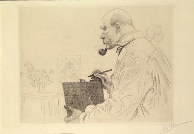 Zelfportret als etser door Carl Larsson