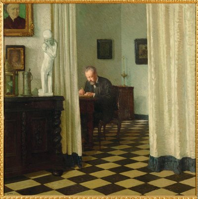 Zelfportret in zijn atelier ... (schilderij op doek) door Carl Moll
