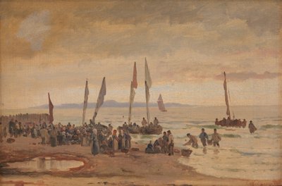 Terugkerende vissers ontvangen op Hornbæk Strand door Carl Neumann