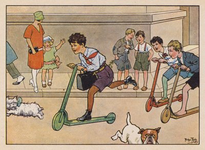 Jongens racen met scooters door Carl Robert Arthur Thiele