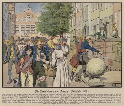 Burgers helpen Pruisische gewonden tijdens de verdediging van Danzig, lente 1807 door Carl Röchling